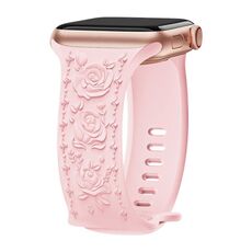 Per Apple Watch 46mm / 49mm / 45mm / 44mm Kalebol 8-shaped Buckle Rose Embossed Silicone Watch Band (Rosa Sabbia)