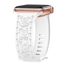 Per Apple Watch 42mm / 41mm / 40mm / 38mm Kalebol 8-shaped Buckle Rose Embossed Silicone Watch Band (Bianco)