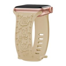 Per Apple Watch 42mm / 41mm / 40mm / 38mm Kalebol 8-shaped Buckle Rose Embossed Silicone Watch Band (Milk Tea)
