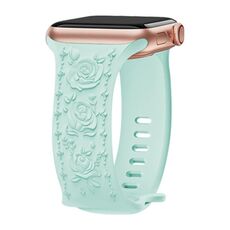 Per Apple Watch 42mm / 41mm / 40mm / 38mm Kalebol 8-shaped Buckle Rose Embossed Silicone Watch Band (verde chiaro)