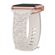 Per Apple Watch 42mm / 41mm / 40mm / 38mm Kalebol 8-shaped Buckle Rose Embossed Silicone Watch Band (Starlight)