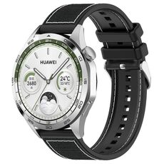 Cinturino per orologio in silicone intrecciato in nylon ibrido con fibbia argentata Kalebol Ordinary da 22 mm (nero)