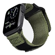 Per Apple Watch 46mm / 49mm / 45mm / 44mm Kalebol Canvas Nylon Hook and Loop Watch Band (verde militare)