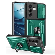 Per Samsung Galaxy S25 5G Custodia per telefono scorrevole Camshield TPU+PC con slot per schede (verde scuro)
