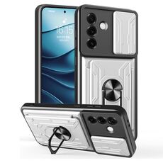 Per Samsung Galaxy S25+ 5G Custodia per telefono scorrevole Camshield TPU+PC con slot per schede (bianco)