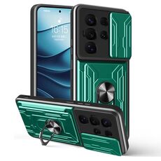Per Samsung Galaxy S25 Ultra 5G Custodia per telefono scorrevole Camshield TPU+PC con slot per schede (verde scuro)