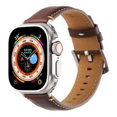 Per Apple Watch 46mm / 49mm / 45mm / 44mm Cinturino per orologio in vera pelle con cuciture Kalebol (pelle pull-up color caffè)
