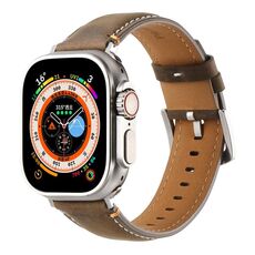 Per Apple Watch 46mm / 49mm / 45mm / 44mm Cinturino per orologio in vera pelle con cuciture Kalebol (oliva satinato)