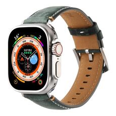 Per Apple Watch 46mm / 49mm / 45mm / 44mm Cinturino per orologio in vera pelle con cuciture Kalebol (verde satinato)