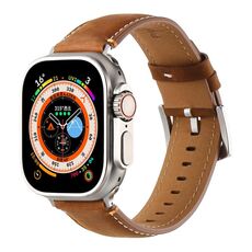 Per Apple Watch 46mm / 49mm / 45mm / 44mm Cinturino per orologio in vera pelle con cuciture Kalebol (marrone satinato)