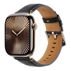 Per Apple Watch 42mm / 41mm / 40mm / 38mm Cinturino per orologio in vera pelle con cuciture Kalebol (pelle pull-up nera)