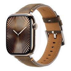 Per Apple Watch 42mm / 41mm / 40mm / 38mm Cinturino per orologio in vera pelle con cuciture Kalebol (oliva satinato)