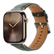 Per Apple Watch 42mm / 41mm / 40mm / 38mm Cinturino per orologio in vera pelle con cuciture Kalebol (verde satinato)