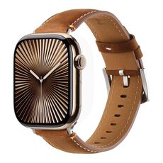 Per Apple Watch 42mm / 41mm / 40mm / 38mm Cinturino per orologio in vera pelle con cuciture Kalebol (marrone satinato)