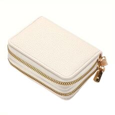 Portafoglio da donna con cerniera doppia, grande capacità, porta carte in PU (beige)