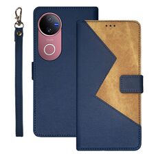 Per vivo V50 5G Global idewei Custodia per telefono in pelle bicolore con cuciture (blu)