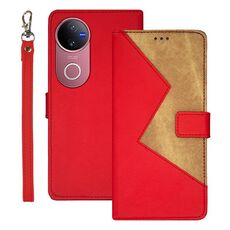 Per vivo V50 5G Global idewei Custodia per telefono in pelle con cuciture bicolore (rosso)
