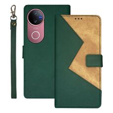 Per vivo V50 5G Global idewei Custodia per telefono in pelle bicolore con cuciture (verde)