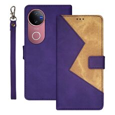 Per vivo V50 5G Global idewei Custodia per telefono in pelle con cuciture bicolore (viola)