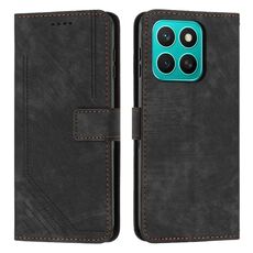 Custodia in pelle con motivo a strisce per Honor X8c 4G con cordino (nero)
