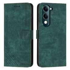 Per vivo Y29s 5G / Y04 4G Custodia in pelle con motivo a strisce Skin Feel con cordino (verde)