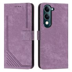 Per vivo Y29s 5G / Y04 4G Custodia in pelle con motivo a strisce Skin Feel con cordino (viola)