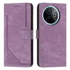 Per vivo Y39 5G Custodia per telefono in pelle con motivo a strisce Global Skin Feel con cordino (viola)