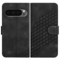 Per Google Pixel 10 / Pixel 10 Pro Custodia in pelle con motivo a testa di elefante e cordino (nero)