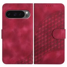 Per Google Pixel 10 / Pixel 10 Pro Custodia in pelle con motivo a testa di elefante e cordino (rosso rosa)