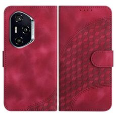 Custodia in pelle per telefono con testa di elefante in rilievo per Honor 400 con cordino (rosso rosa)