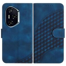 Custodia in pelle per telefono con testa di elefante in rilievo per Honor 400 con cordino (blu reale)