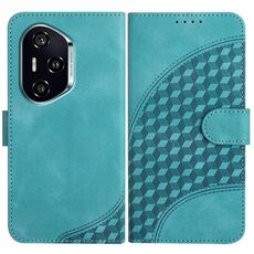 Custodia in pelle per telefono con testa di elefante in rilievo per Honor 400 con cordino (azzurro chiaro)