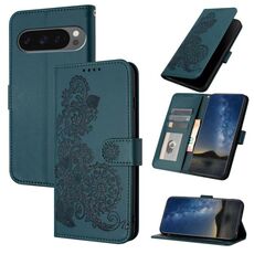 Per Google Pixel 10 Pro XL Custodia per telefono in pelle con motivo a fiori di Datura (verde scuro)