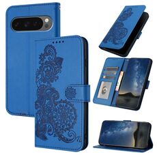 Per Google Pixel 10 / Pixel 10 Pro Custodia per telefono in pelle con motivo a fiori di Datura (blu)