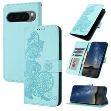 Per Google Pixel 10 / Pixel 10 Pro Custodia per telefono in pelle con motivo a fiori di Datura (azzurro chiaro)