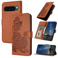Per Google Pixel 10 / Pixel 10 Pro Custodia per telefono in pelle con motivo a fiori di Datura (marrone)