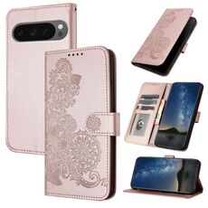 Per Google Pixel 10 / Pixel 10 Pro Custodia per telefono in pelle con motivo a fiori di Datura (oro rosa)