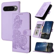 Per Google Pixel 10 / Pixel 10 Pro Custodia per telefono in pelle con motivo a fiori di Datura (viola)