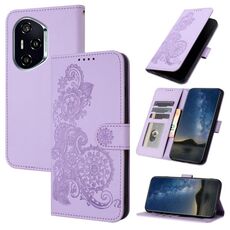 Custodia per telefono in pelle con motivo a fiori di Datura per Honor 400 (viola)