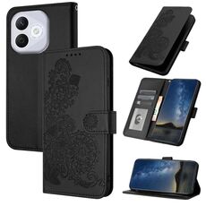 Custodia in pelle con motivo a fiori di Datura per Honor 400 Lite (nera)