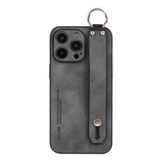 Per iPhone 16 Pro Max Custodia per telefono con cinturino in pelle di agnello (grigio)