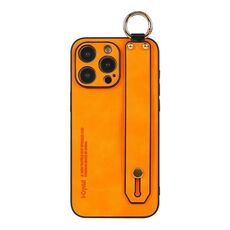 Per iPhone 16 Pro Max Custodia per telefono con cinturino in pelle di agnello (arancione)