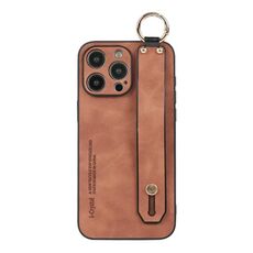 Per iPhone 16 Pro Max Custodia per telefono con cinturino in pelle di agnello (cachi)