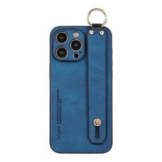 Per iPhone 16 Pro Max Custodia per telefono con cinturino in pelle di agnello (blu)