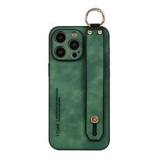 Per iPhone 16 Pro Custodia per telefono con cinturino in pelle di agnello (verde)