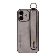 Per iPhone 16 Plus Custodia per telefono con cinturino in pelle di agnello (grigio chiaro)