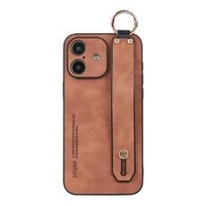 Per iPhone 16 Custodia per telefono con cinturino in pelle di agnello (cachi)
