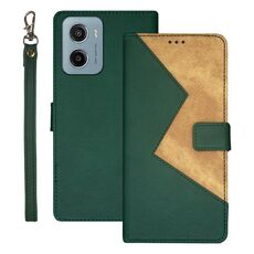 Per Motorola Moto E15 idewei Custodia per telefono in pelle bicolore con cuciture (verde)