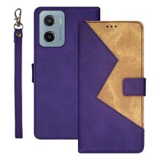 Per Motorola Moto E15 idewei Custodia per telefono in pelle bicolore con cuciture (viola)