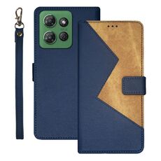 Per Motorola Moto G Power 2025 idewei Custodia per telefono in pelle con cuciture bicolore (blu)